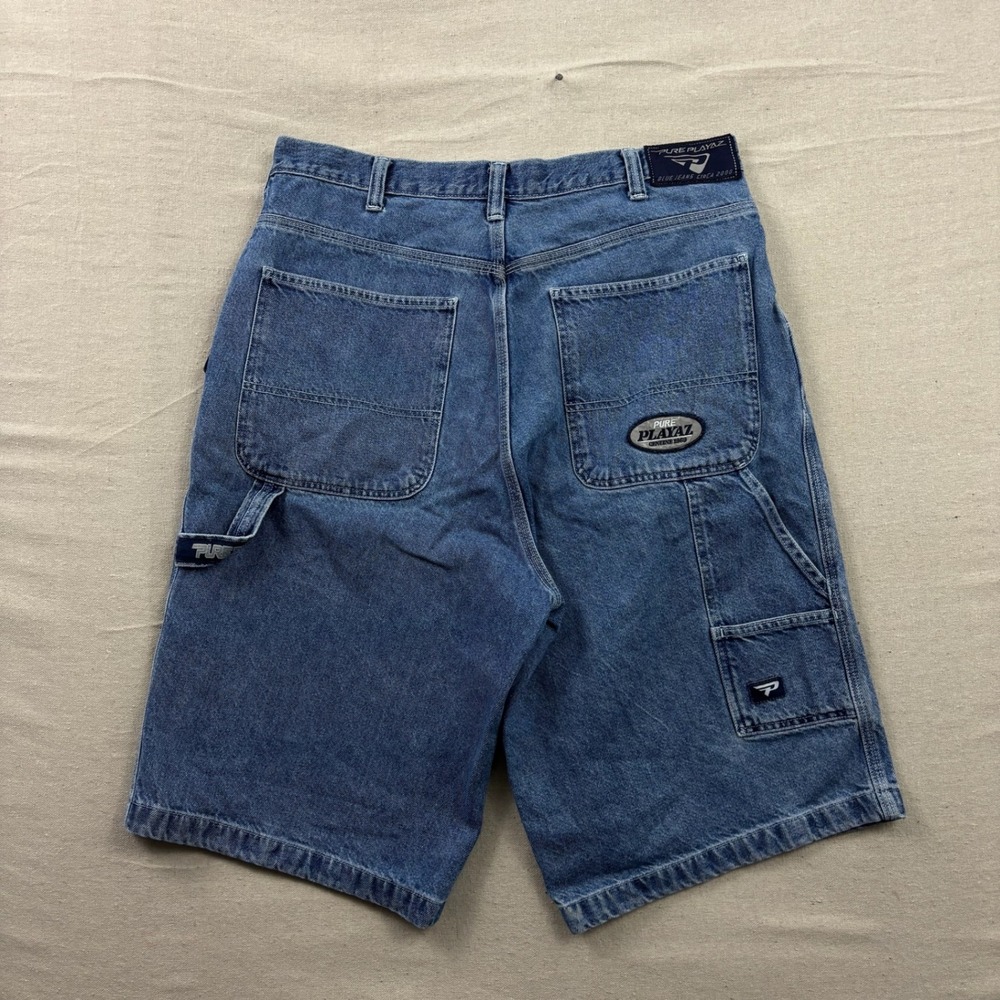 Pure Playaz Carpenter Shorts Mens 38 Blue Baggy Denim Y2K Streetwear Vintage